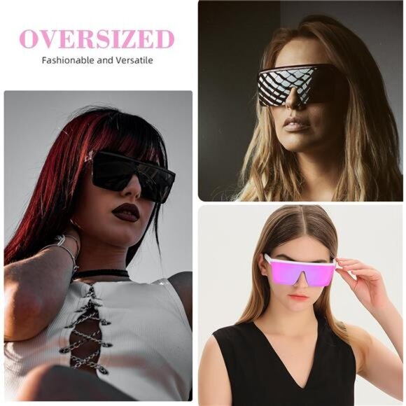 2 Pair Square Flat Top Sunglasses for Women Men, Big Fashion Oversized Rimless - Picture 2 of 7